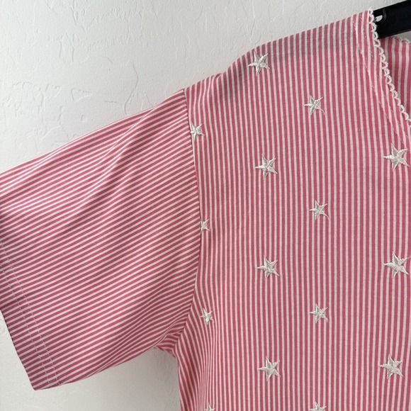 Vintage Rene Rofe Sleepwear Top S Cropped Button Up Pink Pinstripe Stars NEW - Picture 2 of 7